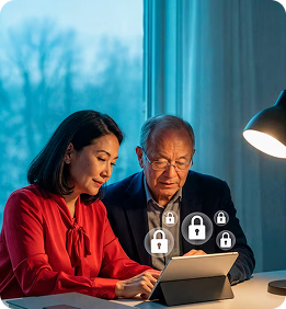 A couple reviewing their secure vault together